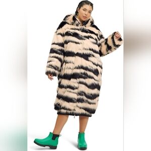 UGG Koko Oversized Faux Fur Coat in Black & Cream Animal Print